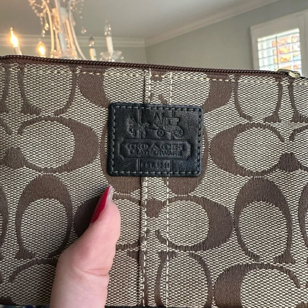 Coach Tan and Brown Signature Wristlet - Picture 3 of 6